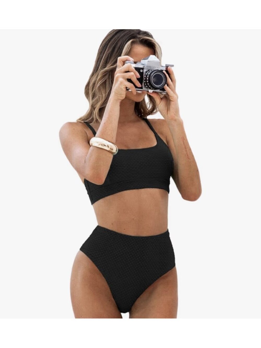 Women’s Cupshe Textured 2 Piece High-Waisted Bathing Bikini NWT Sz XL